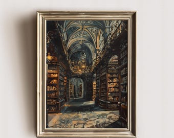 Gothic Library Print Digital Download Vintage Print Moody Wall Art Dark Academia, Castlecore, Dark Fantasy, Bookish Print, Book Nook Kit