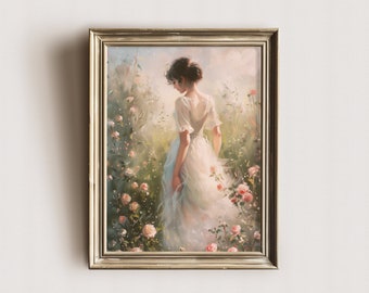 Stolthet och fördom konsttryck inspirerat, Elizabeth Bennet, bokhörnsdekor, Jane Austen, digital nedladdning, Cottagecore Art Coquette rumsdekor