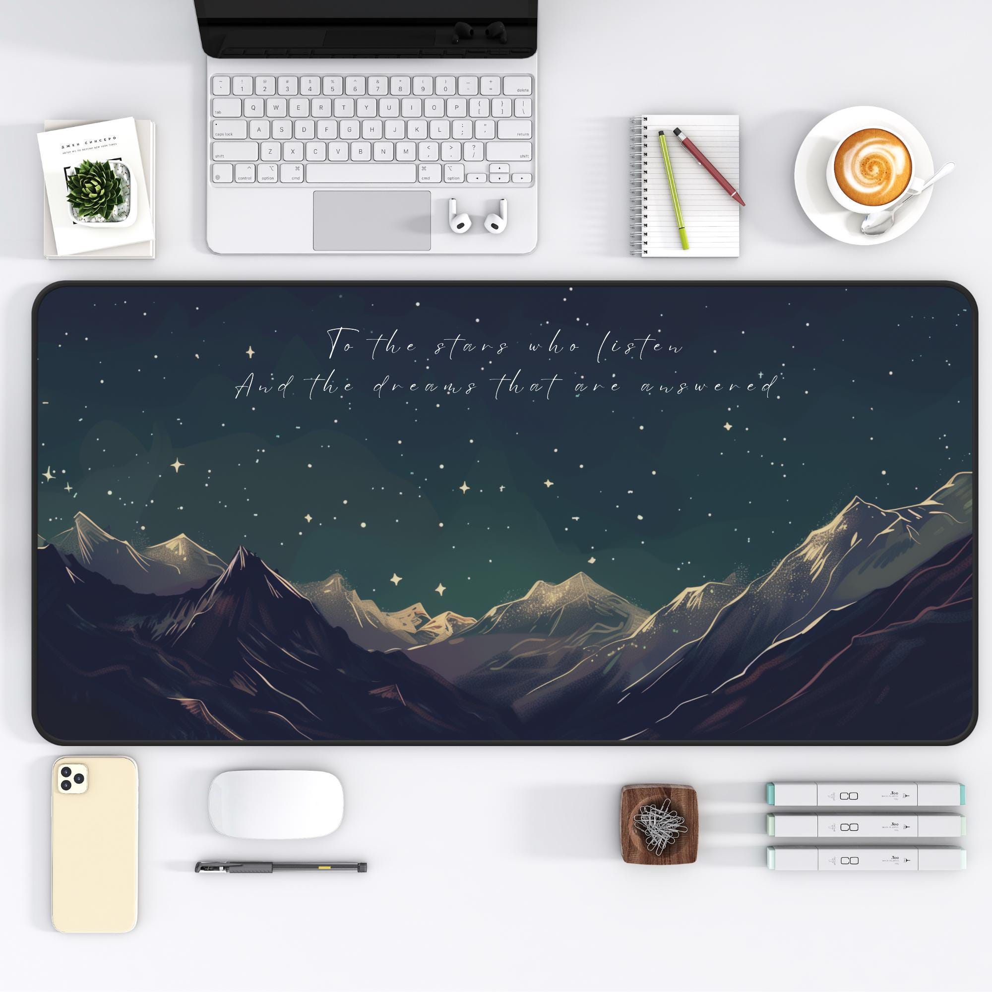 Tappetino Scrivania Grande Acotar 80x30 Cm, Fantasy Night Court, Per Mouse E Tastiera, In Tessuto Lycra