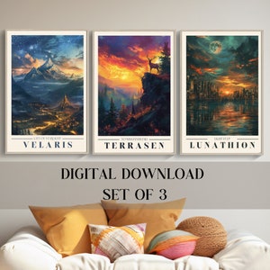 Sarah J Maas set of 3 Prints ACOTAR Velaris City of Starlight Crescent City Throne of Glass Instant Digital Download Art Print Booktok