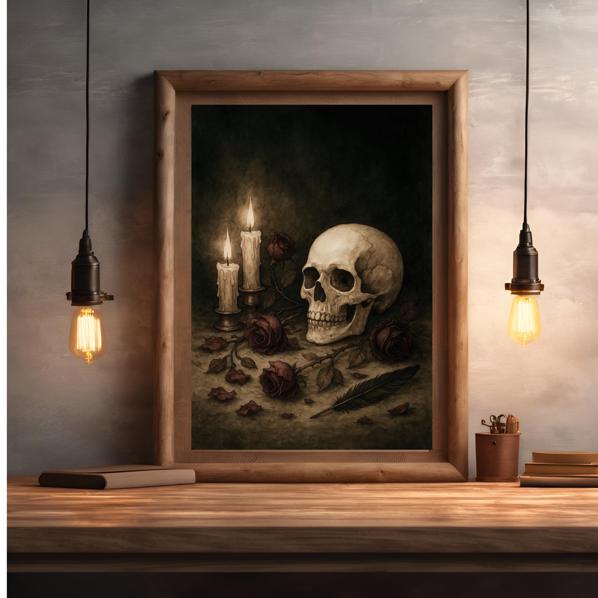 Skull Gothic Digital Art Print, Edgar Allan Poe Inspired Wall Art, Dark ...