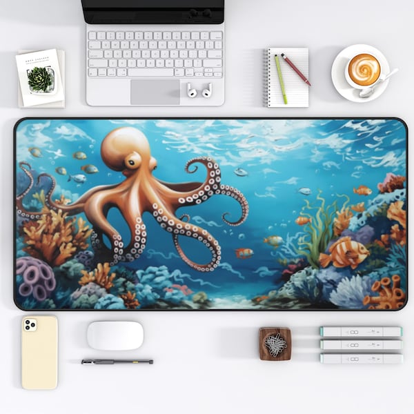 Underwater Octopus Desk Mat, Ocean Themed Mouse Pad, Enchanted Sea, Nautical Desk Decor, Fantasy, Gamer Gift, XXL Mouse Pad, Gaming Mat
