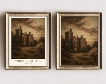 Jane Eyre Kunstdruck Thornfield Hall Digitaler Download Vintage Wandkunst Cottagecore Wanddeko Charlotte Brontë Buchhafter Druck Buchecke