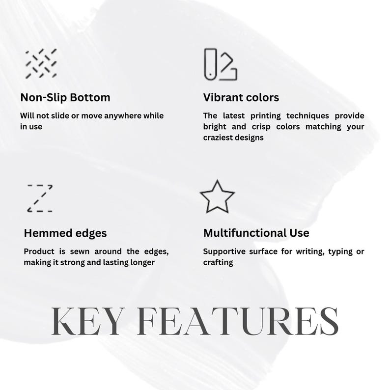 May include: Key features of a desk pad, including a non-slip bottom, vibrant colours, hemmed edges, and a multifunctional use for writing, typing, or crafting.