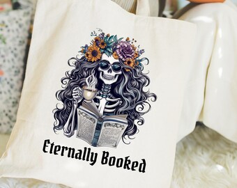 Eternally Booked Tote Bag, Chic Cotton Canvas Bag for Book Lovers Literary Gift Eco-Friendly Shopping Witchy Canvas Tote Gothic Tote