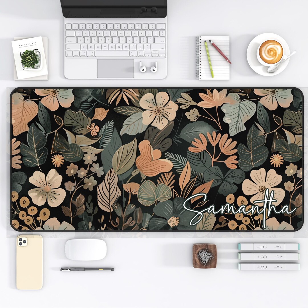 Custom Cottagecore Desk Mat Personalized Name Mouse Pad Floral Deskmat ...