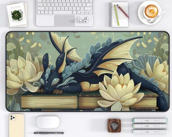 Magical Dragon Desk Mat, Fantasy Decor for Gamers, Cute Desk Pad, Gift for Dragon Lovers, Cottagecore, Bookish Deskmat, Fantasy Mouse Pad