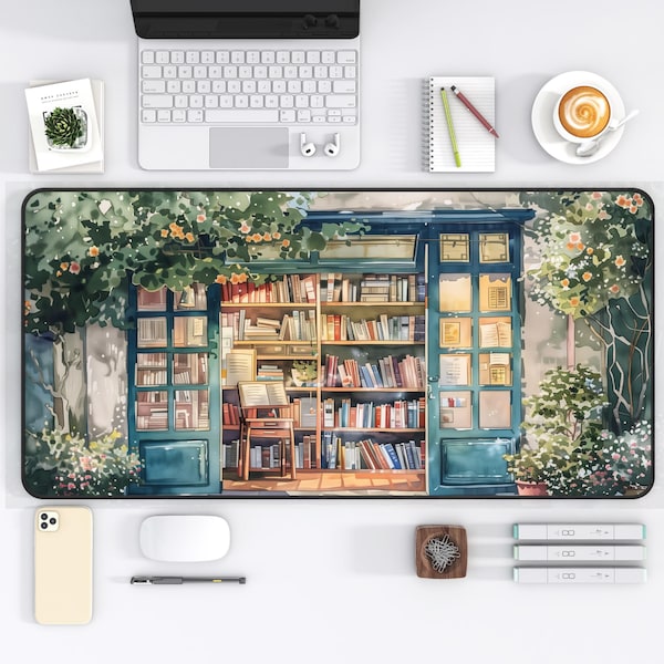 Cozy Bookstore Desk Mat Cottagecore Mouse Pad Cozy Literary Aesthetic Desk Decor Book Lovers Gift Bookish Desk Mat Book Nook Kit Vintage Mat