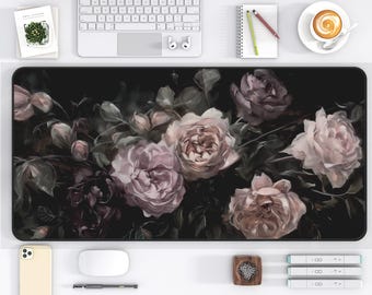 Vintage Rose Desk Mat Dark Cottagecore Deskmat Fantasy Mouse Pad Floral XXl Gaming Pad Rustic Gothic Print Floral Desk Mat Chic and Stylish