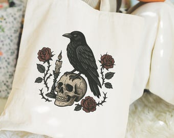 Halloween Canvas Tote Bag: Dark Academia Witchy Style