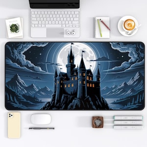 Gothic Castle Desk Mat, Fantasy Desk Pad for Gamers and Writers, Dark Academia Office Decor, Castelcore Large Mouse Pad, Medieval Castle