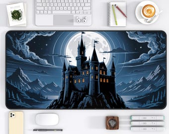 Gothic Castle Desk Mat, Fantasy Desk Pad for Gamers and Writers, Dark Academia Office Decor, Castelcore Large Mouse Pad, Medieval Castle