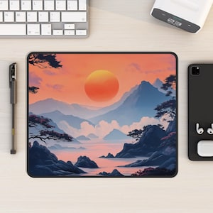 Japanese Sunset Mouse Pad Mountain Mousepad Japan Aesthetic Gaming Pad Stylish Desk Decor Unique Gift Idea for Her Boho Nature Lover Gift