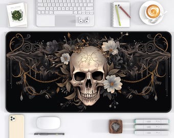 Skull Desk Mat Gothic Deskmat Dark Aesthetic Mouse Pad Dark Romance Gaming Mat Witchy Desk Decor Baroque Print Fantasy Mouse Pad