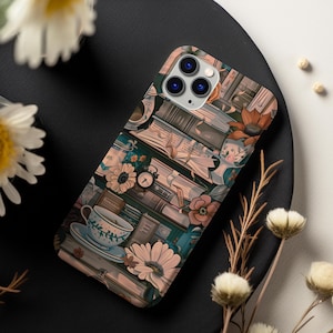 Book and Coffee Phone Case Collage iPhone 16 Case Book Lovers Gift for Her, Booktrovert, Samsung S24 Phone Case Cute Phone Cover