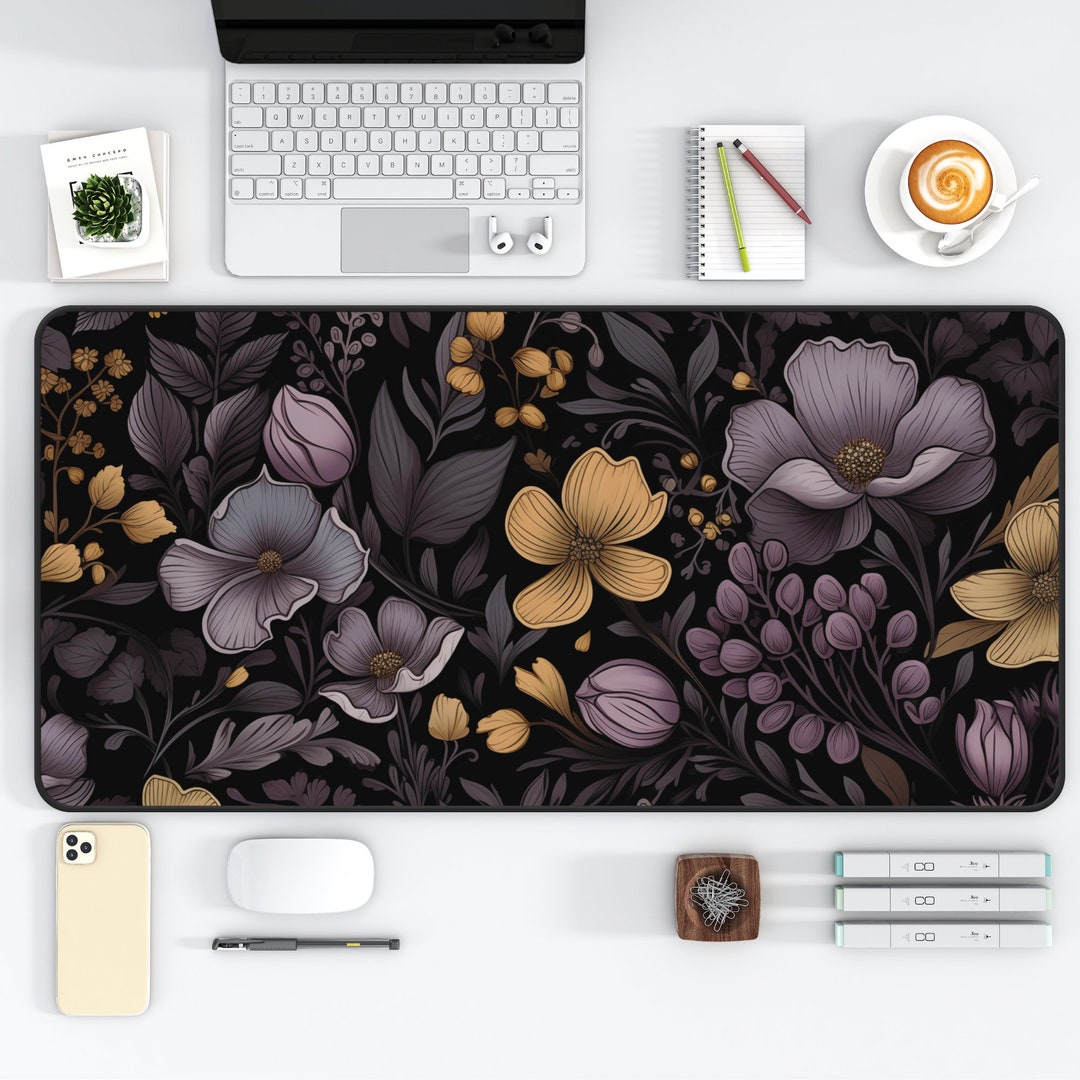 Dark Cottagecore Desk Mat Botanical Mouse Pad Purple Deskmat Vintage ...