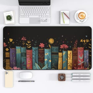 Alfombrilla de escritorio con diseño floral, estilo librero, alfombrilla de ratón estética para amantes de la lectura, decoración literaria, alfombrilla de escritorio estilo cottagecore, rincón de lectura.