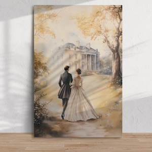 Pride and Prejudice Canvas Wrap, Mr Darcy und Elizabeth, Cottagecore Print Wandkunst, Jane Austen Merch, Bookish Canvas