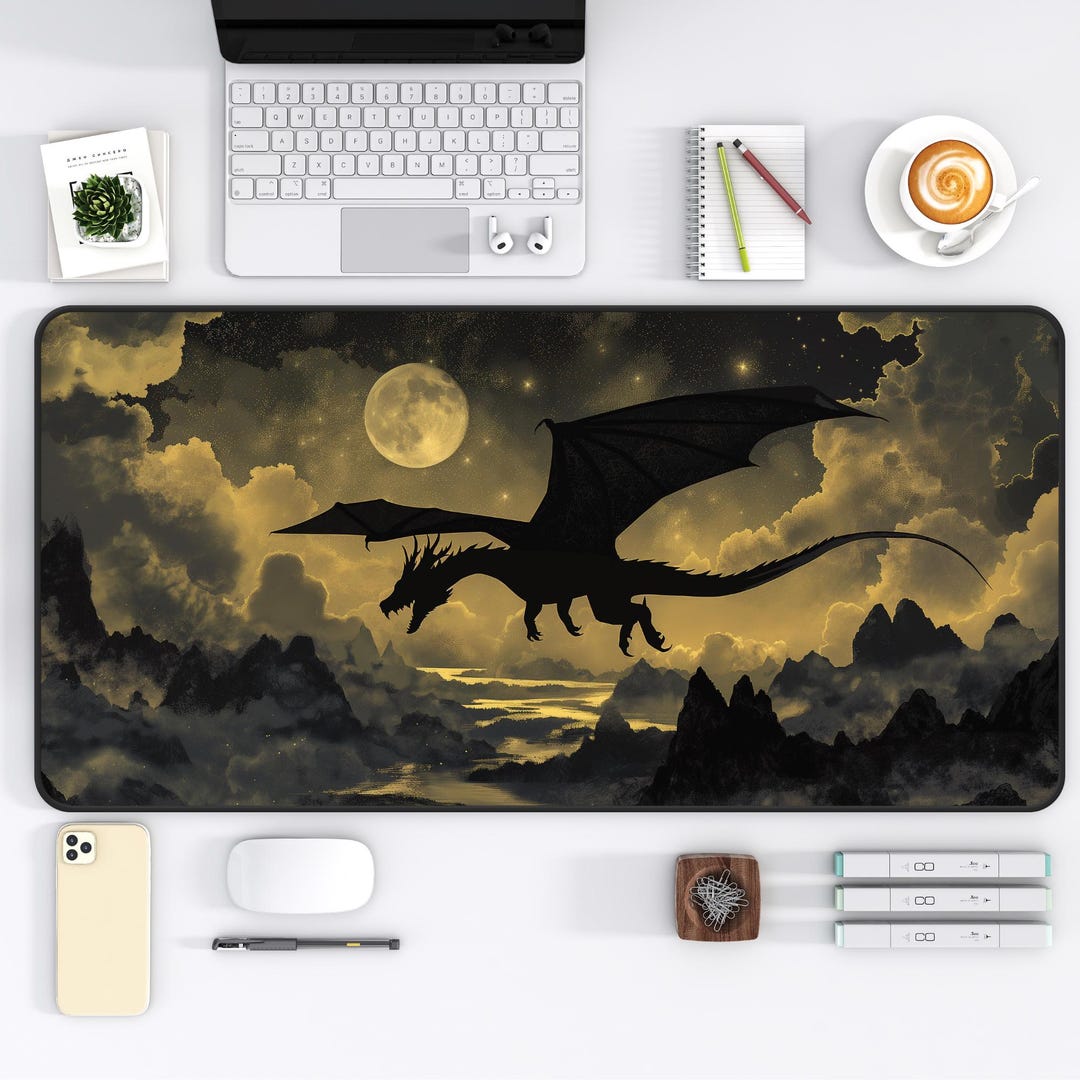 神話のドラゴンデスクマット、ダークファンタジーマウスパッド、ダーク