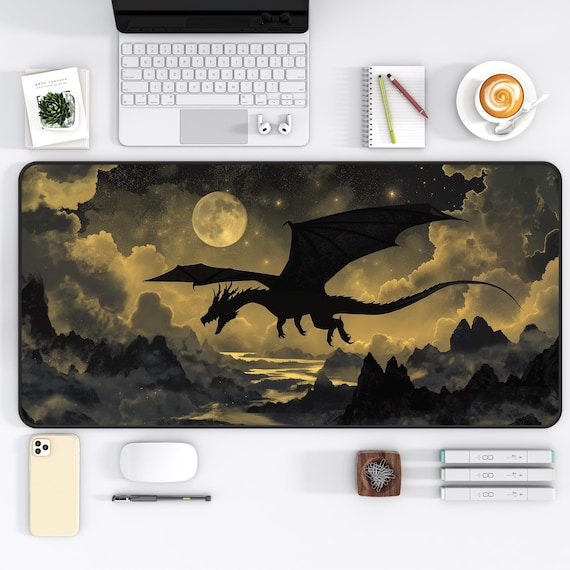 神話のドラゴンデスクマット、ダークファンタジーマウスパッド、ダーク