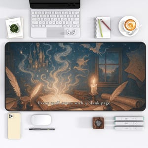 Magical Desk Mat Fantasy Mouse Pad Gift for Writers Witchy Desk Decor Whimsical Gaming Mat Custom Desk Pad Book Lovers Gift Book Nook Kit