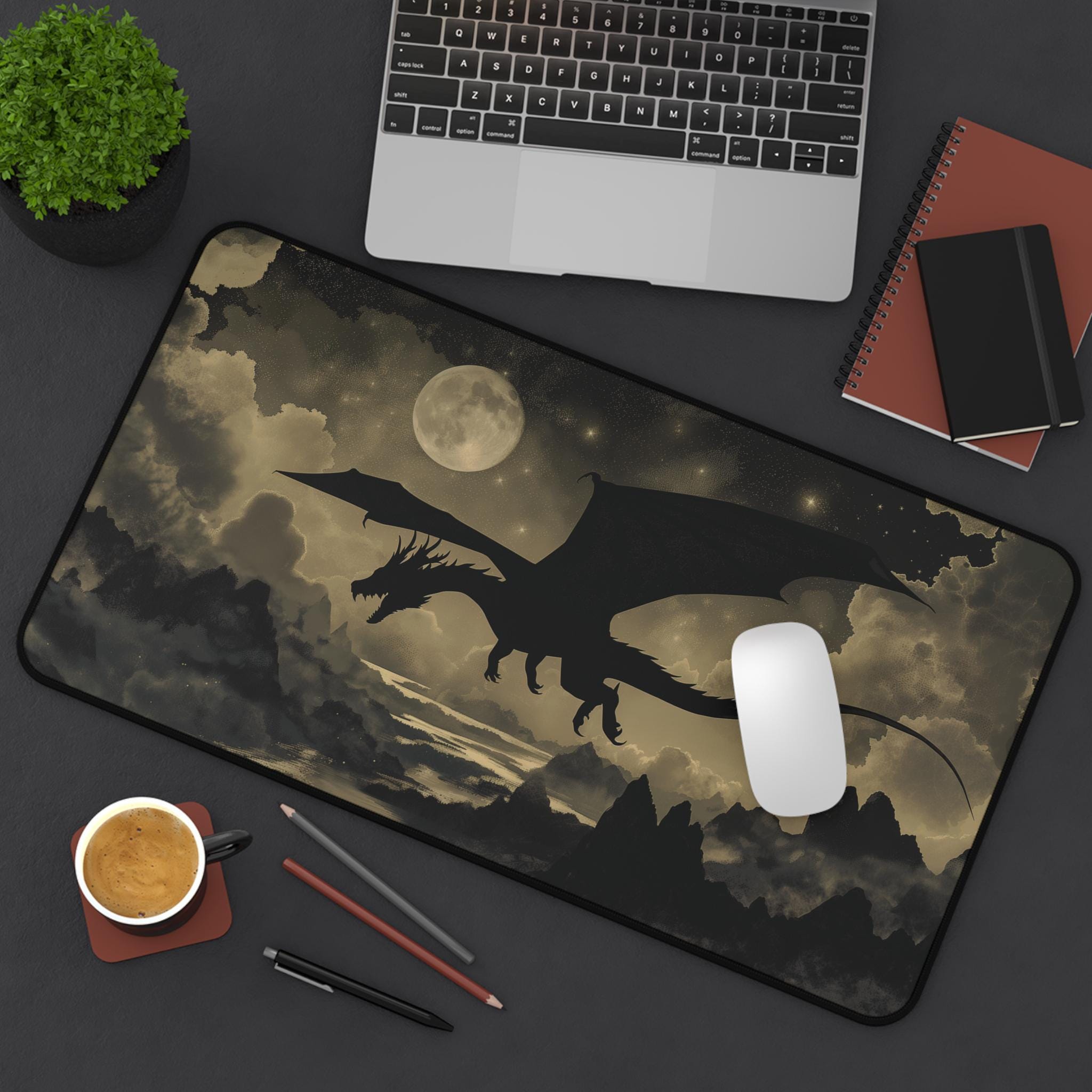 神話のドラゴンデスクマット、ダークファンタジーマウスパッド、ダーク