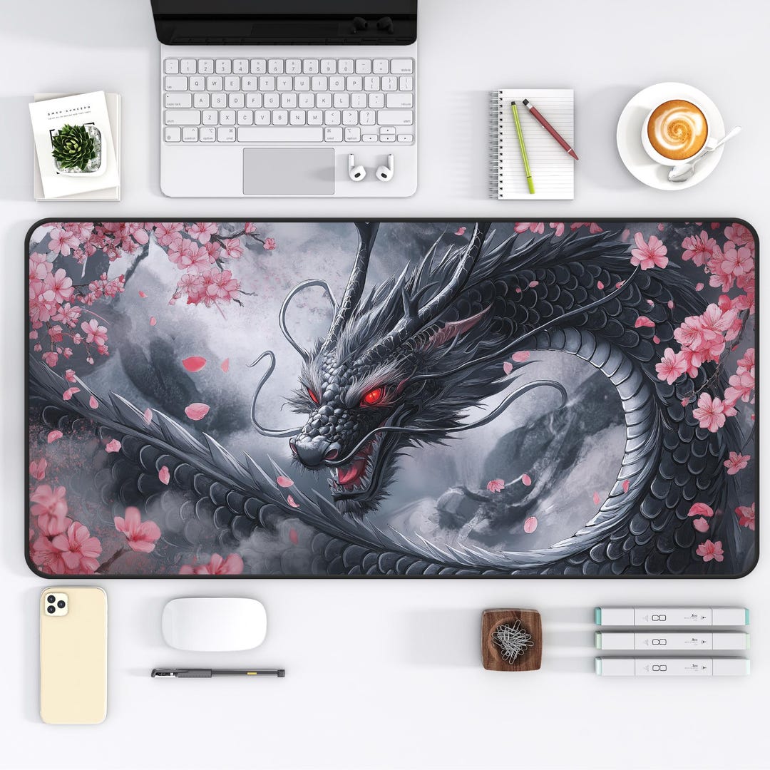 Dragon Ruler Mat Dragon Desk Mat Dark Fantasy Mouse Pad Large Desk Mat Gift for Gamers ...