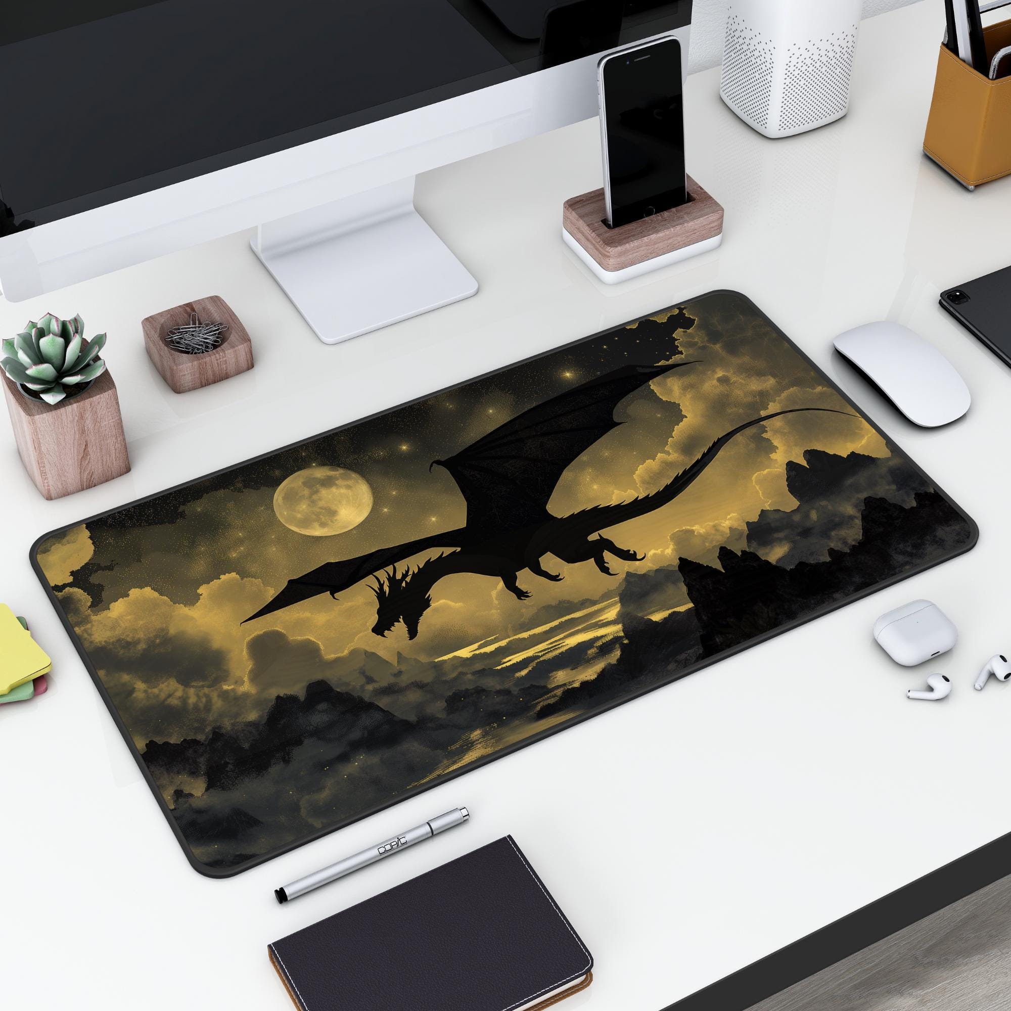 神話のドラゴンデスクマット、ダークファンタジーマウスパッド、ダーク