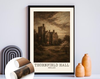 Thornfield Hall Poster, Kunstdruck im Stil der Gothic-Literatur, UNGERAHMT (Dark Academia), Vintage-Poster eines englischen Herrenhauses, inspiriert von Jane Eyre
