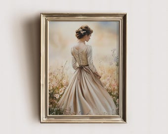 Stolthet och fördom konsttryck Elizabeth Bennet Vintage bokhörndekor Jane Austen inspirerad konst digital nedladdning Cottagecore väggdekor
