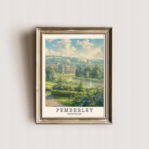 Pemberley Kunstdruck Jane Austen Reise Poster Digital Download Stolz und Vorurteil Vintage Wand Dekor Buchecke Dekor