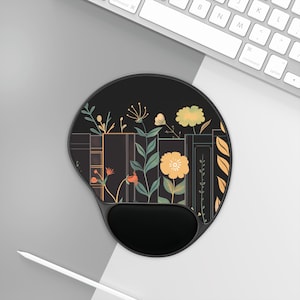 Floral Bookshelf Ergonomic Mouse Pad Comfortable Stylish Office Accessory for Book Lovers Unique Gift for Readers & Writers Cottagecore  art
