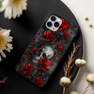 Custodia per telefono gotica ispirata a Haunting Adeline, custodia per telefono libresca, decorazioni con rose e teschi, romanticismo dark, custodia per telefono per iPhone e Samsung