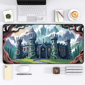 Dungeon Castle Schreibtischmatte Fantasy Gaming Schreibtischunterlage RPG Mauspad Verzaubertes Schloss Mittelalterliche Schreibtischunterlage