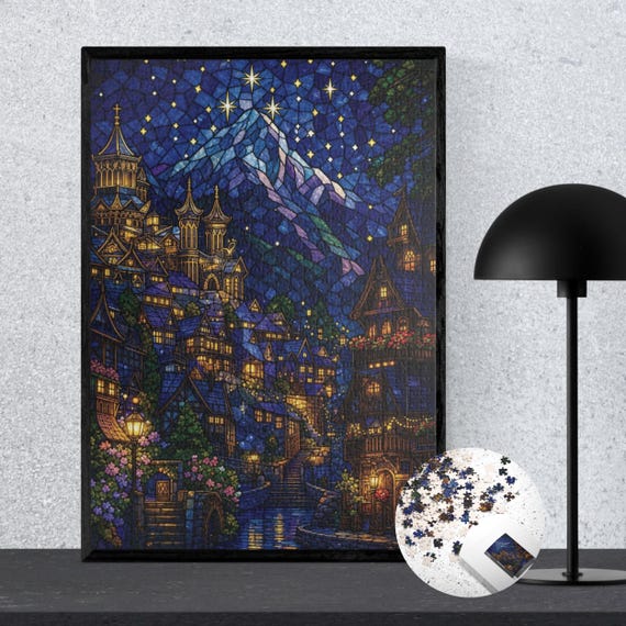 Stained Glass Velaris Night Court Puzzle | City of Starlight ACOTAR Inspired Fantasy Art Jigsaw | Bookish Romantasy Gift