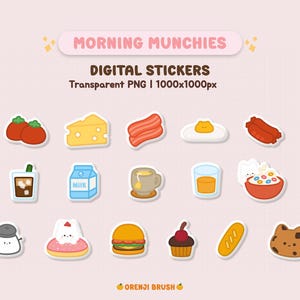 Cute Breakfast Digital Planner Stickers | Cute food kawaii stickers for journaling, planners, scrapbooking, digital & printable stickers