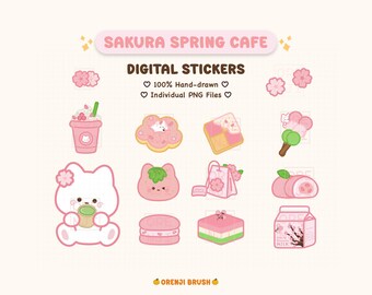 Sakura Food Kawaii Stickers | Journaling, Planners (Digital & Printable)
