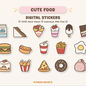 Cute Food Digital Stickers | Junk Food Digital Stickers | Food Digital Stickers | Goodnotes | Kawaii Stickers Printable | Instant Download