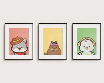 Pastel Animal Nursery Prints, Playroom Wall Decor (Digital Download)