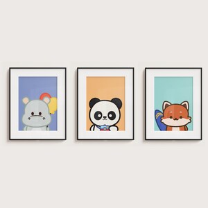 Cute Animal Nursery Wall Art Print Set Digital Download for Kids Room Decor