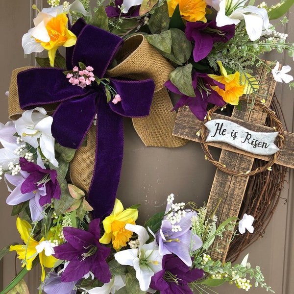 Easter Cross Wreath, Easter decor, Easter Wreath, Spring Wreath, Religious Wreath, Spiritual Wreath