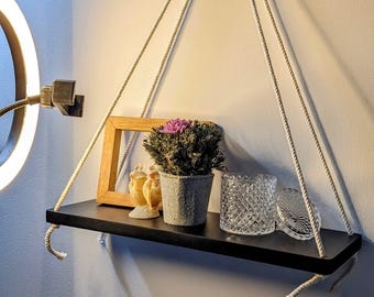Handgefertigtes Holzseil Hängeregal | Rustikaler Wandbehang | Maßgeschneidert