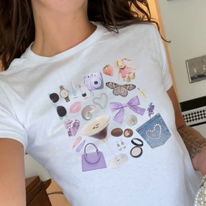 Trendy Coquette Y2K Baby Tee, Espresso Martini, Strawberry Shirt, 90s Baby Tee, Downtown Girl Easter Outfit, Bunny Crop Top, 2000s Fashion
