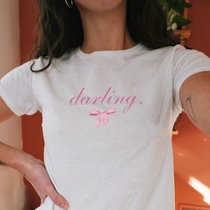 Darling Girl Y2K Baby Tee, Coquette Shirt, Lucky Shirt, 90s Baby Tee, Downtown Teenage Girl Gift, Soft Girl Era Coquette Clothing Crop Top