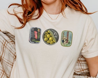 Tin Fish Y2K Comfort Colors Tee, fisherman aesthetic, Sardines Olive Shirt, Seafood collage, coastal granddaughter top, granola girl