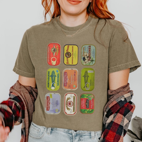 Tin Fish Y2K Comfort Colors Tee, Sardines Shirt, 90s Downtown Girl aesthetic, Seafood collage, coastal granddaughter top, granola girl