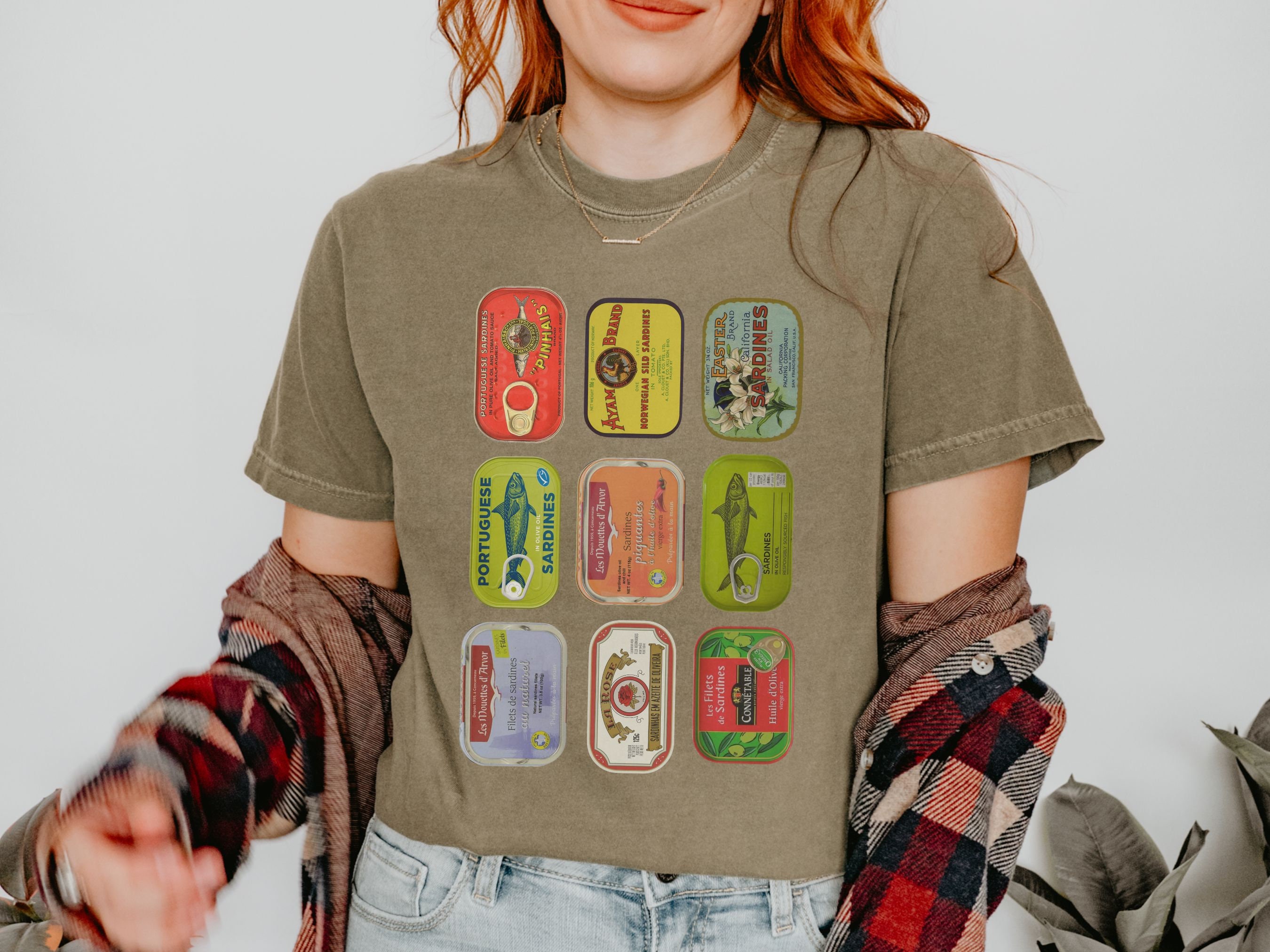 Tin Fish Y2K Comfort Colors Tee, Sardines Shirt, fisherman aesthetic, Seafood collage, coastal granddaughter, granola girl
