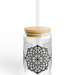 Flower of Life Sipper Glass, Sacred Geometry Cup, Energy Symbol Tumbler, 16oz Drinkware, Spiritual Gift