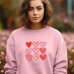 Women&#39;s Valentines Hearts Sweatshirt, Valentine&#39;s Day Shirt, Nine Hearts Valentine Sweatshirt, Love-Themed Pullover, Cute Valentine Outfit