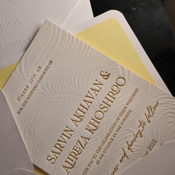 Costume Design Letterpress Wedding Invitations and Save the Date Cards for a touch of elegance and personal flair